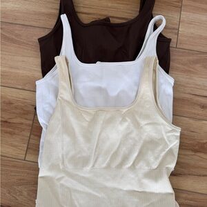 OQQ Ribbed Tank Top Pack - Cream, White, Brown